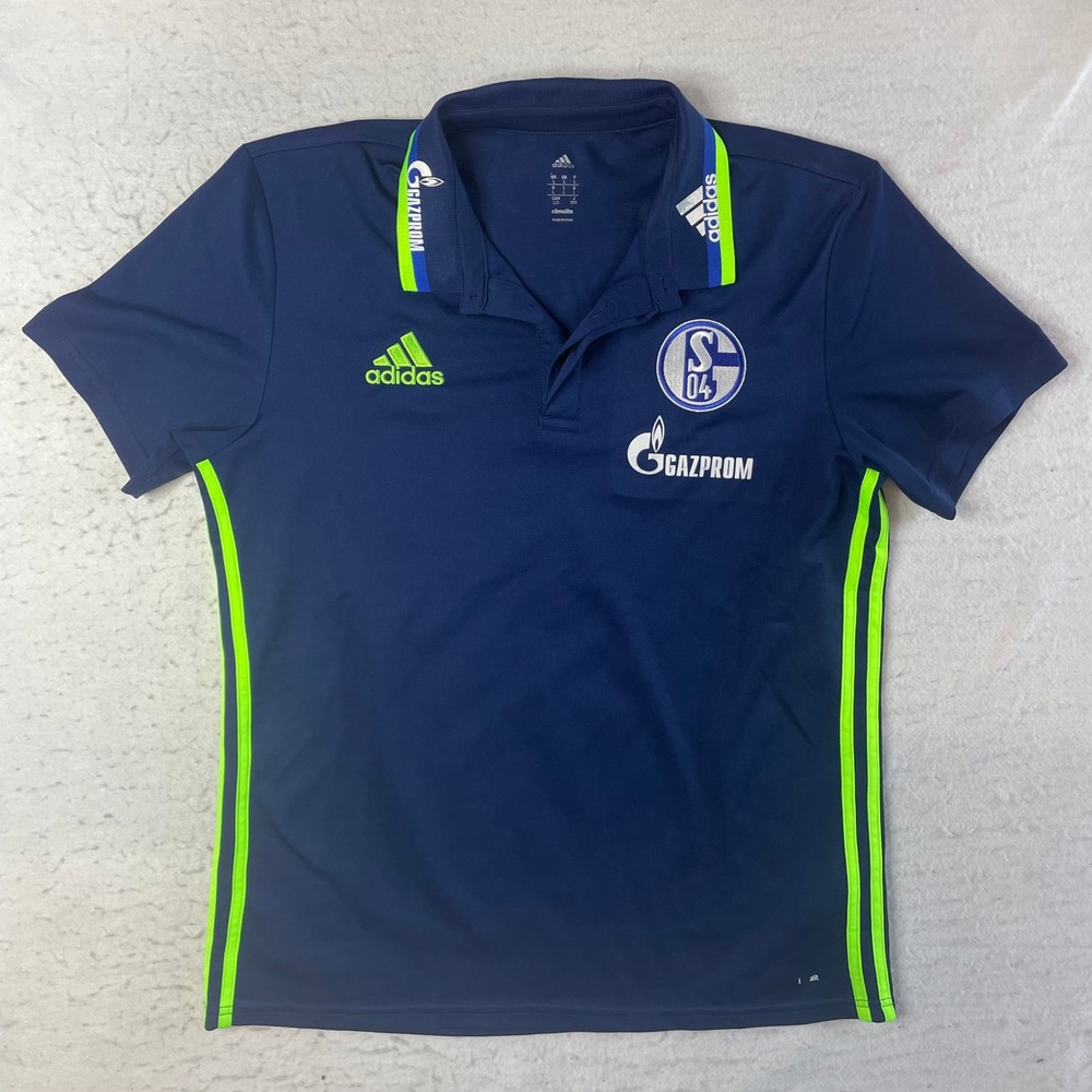 Adidas Schalke 04 Polo Shirt Large Blue Soccer Gazprom Climalite Short Sleeve